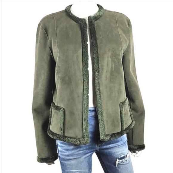 Anne Klein Jackets & Blazers - Anne Klein Moss Green Plush Faux Suede & Faux Fur Lined Jacket Coat